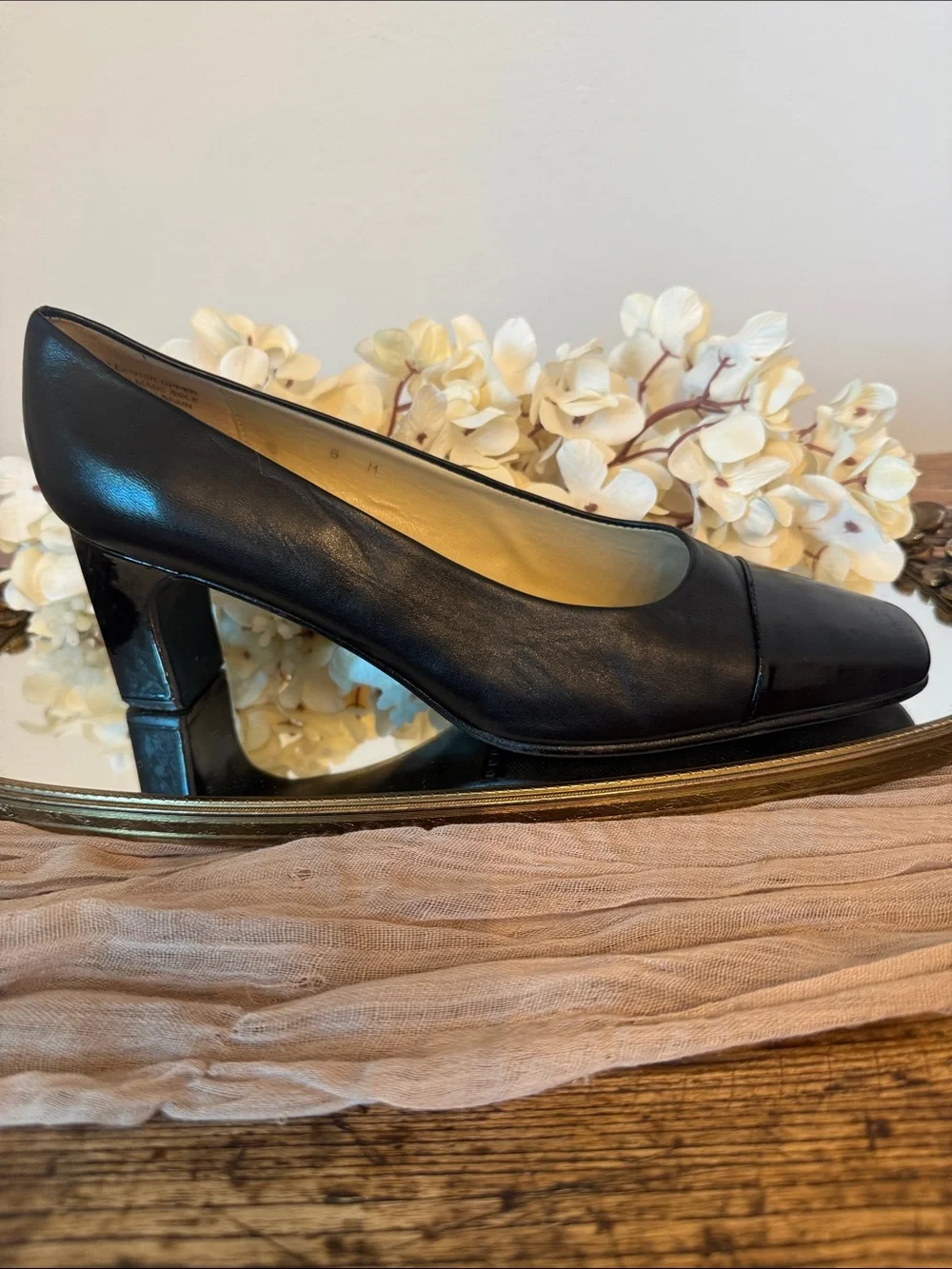 Etienne Aigner Black Leather Square-block heel. Genuine leather